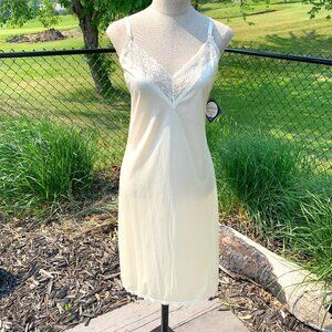 Vintage Satin Full Slip Dress Ivory Lace Trim Lingerie Nightie Loungewear New